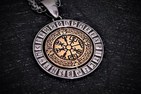 Viking Shield & Vegvisir Rotating Pendant Necklace