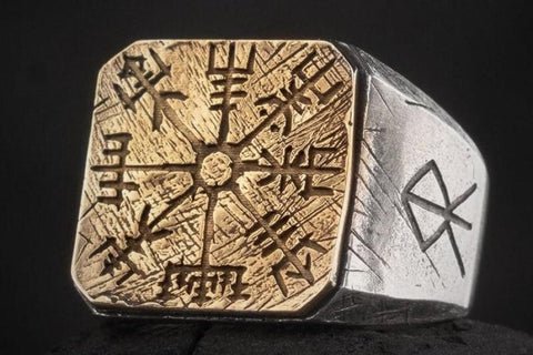 Handmade vegvisir runic ring